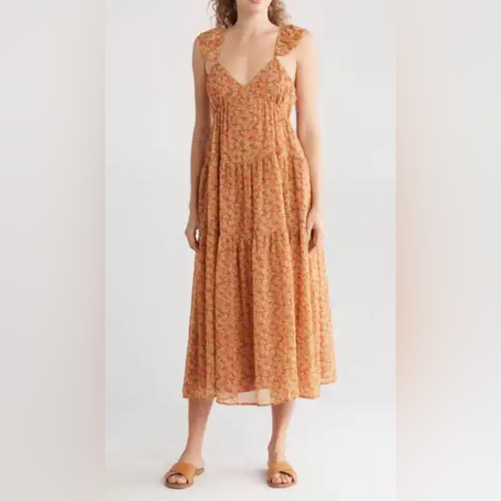 Madewell Georgette Ruffle-Sleeve Midi Long Floral  Sundress Daisy Meadow Size 8